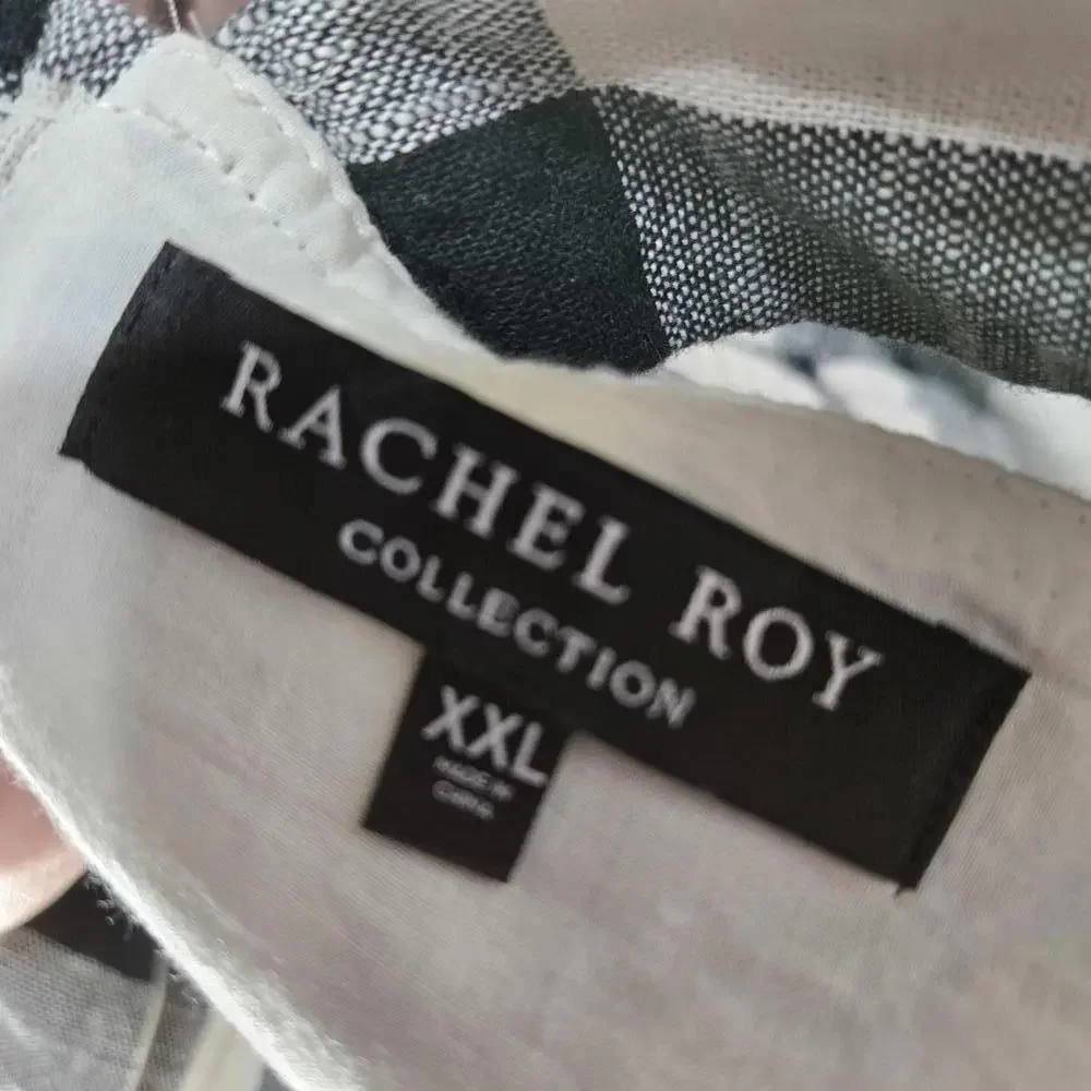 Rachel Roy XXL Black White Gingham Cotton Midi Dress Button Front Pockets - Picture 9 of 9